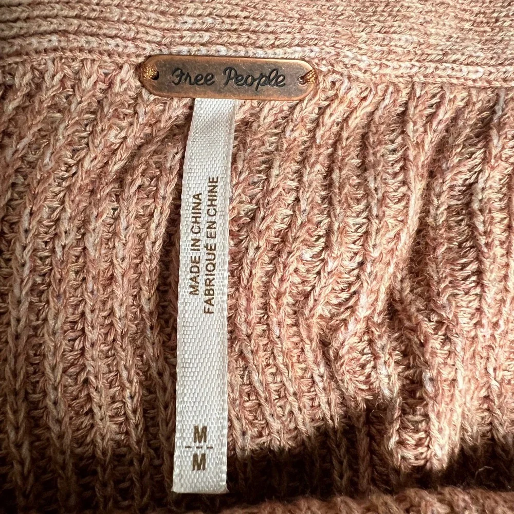 Free People Alana Knit Sweater Cropped Boxy Fit Peach‎ Brown Size Medium